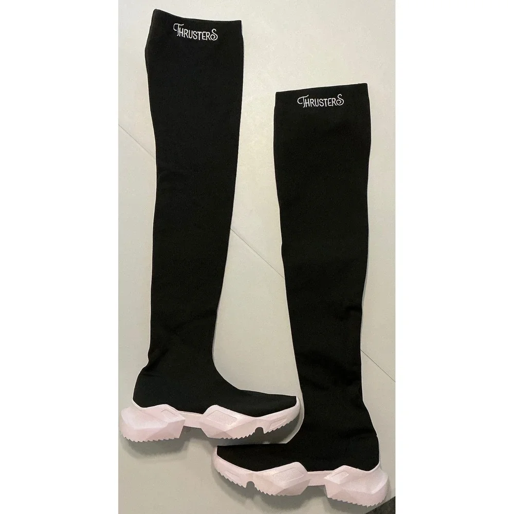 Thrusters Over The‎ Knee Sock Boots Sz 40/10 Black White Platform Cybercore